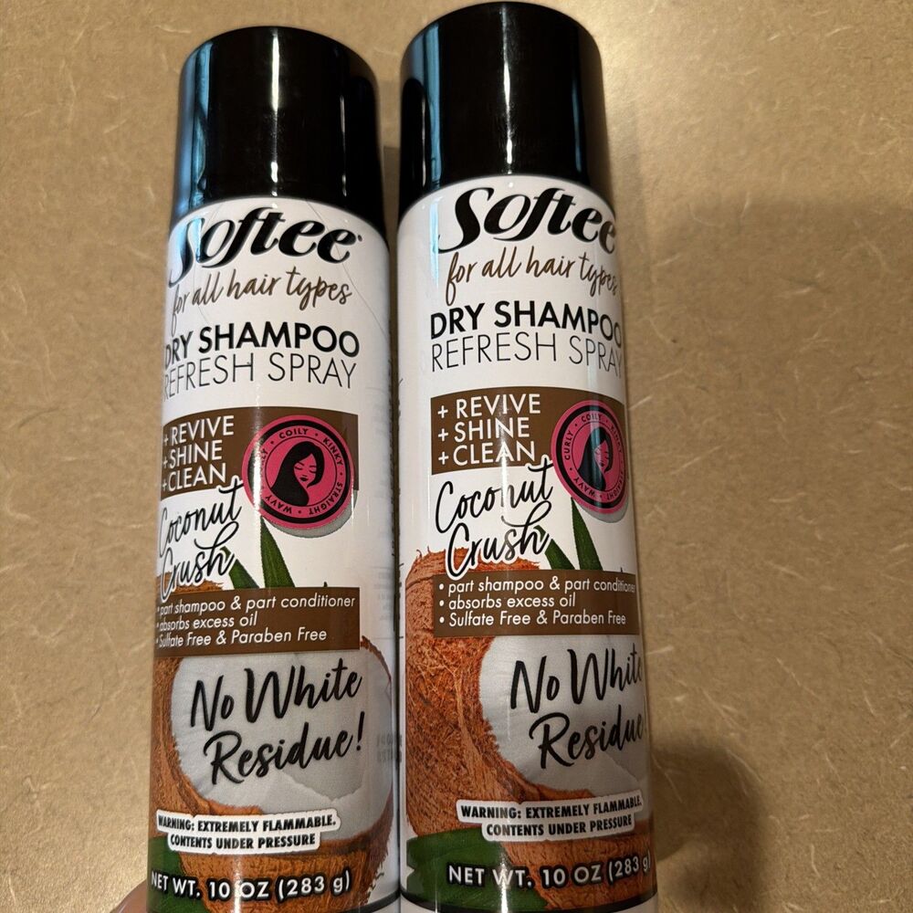 2 Bottles Softee Dry Shampoo Refresh Spray Hair Revive SHINE clean Coconut Crush